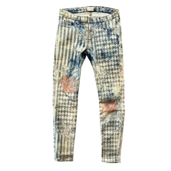 HUDSON Krista Roses Graphic Super Skinny Jeans Sz 29 Streetwear Art to Wear - Picture 1 of 11